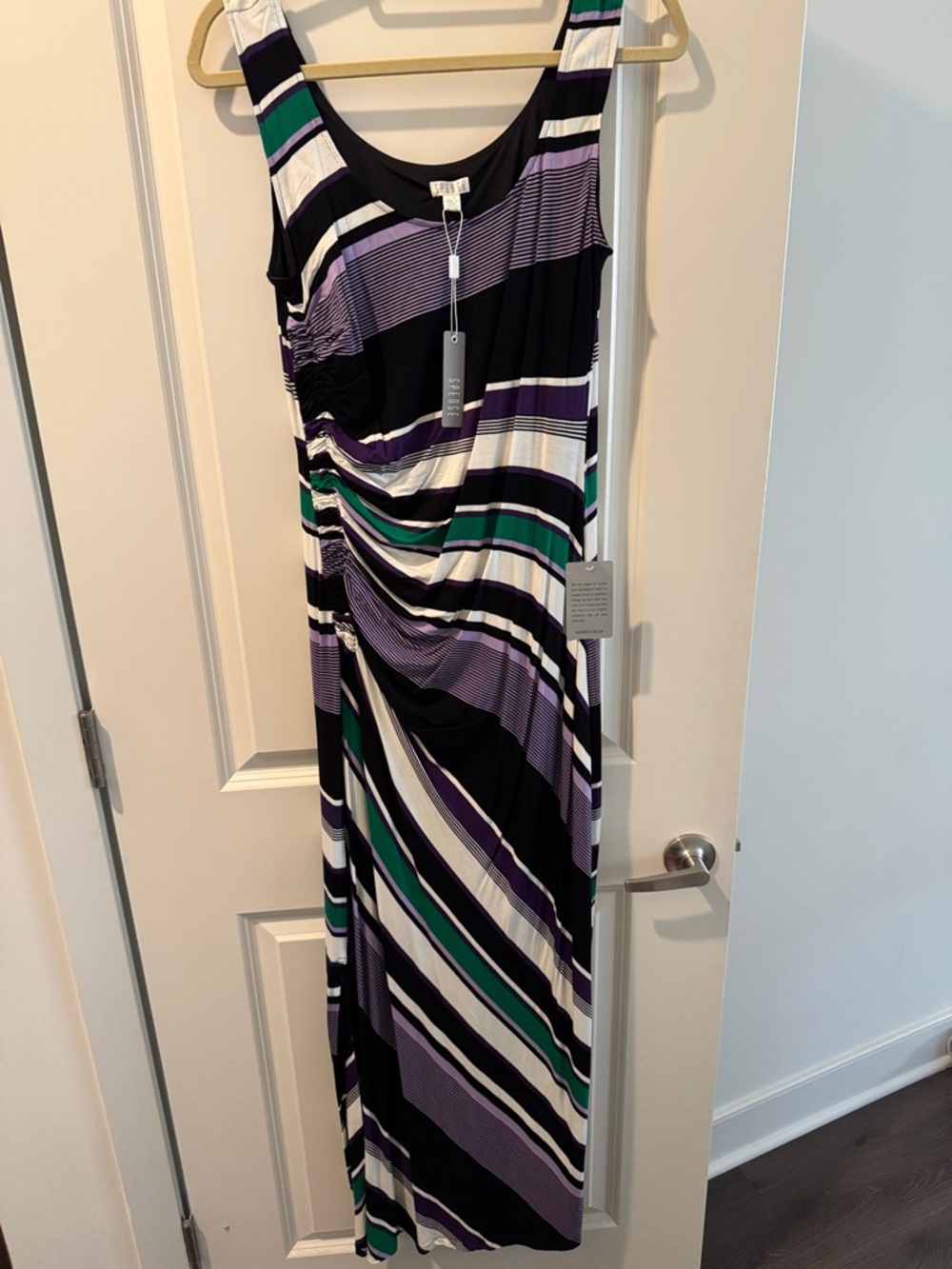 Spense Sleeveless Maxi Dress in Black, Purple & Green Stripes